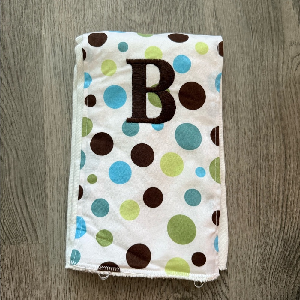Polka Dot Baby Blanket with Letter B burp cloth